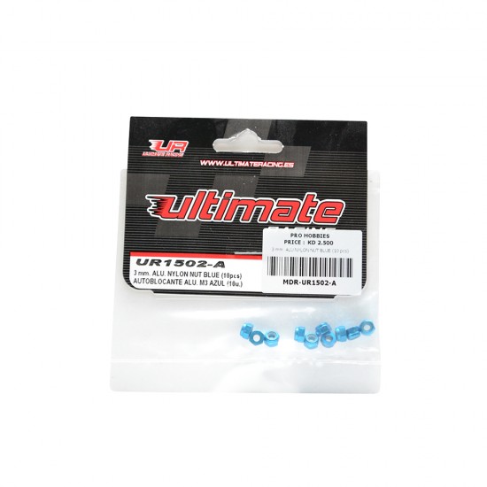 3 mm. ALU.NYLON NUT BLUE (10 pcs)