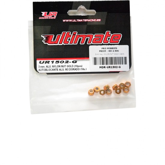 3 mm ALU NYLON NUT GOLD 10pcs