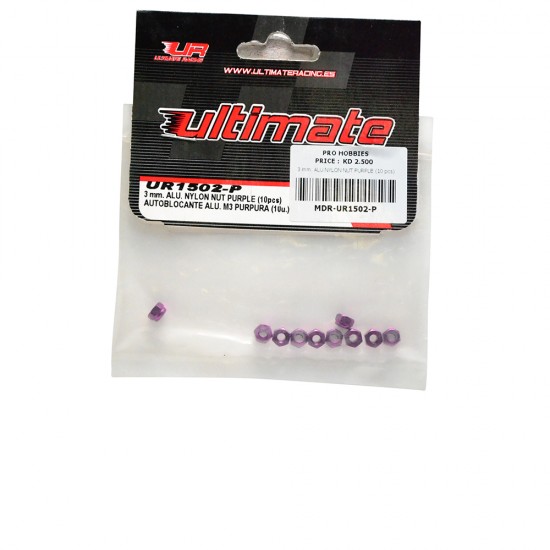 3 mm. ALU.NYLON NUT PURPLE (10 pcs)