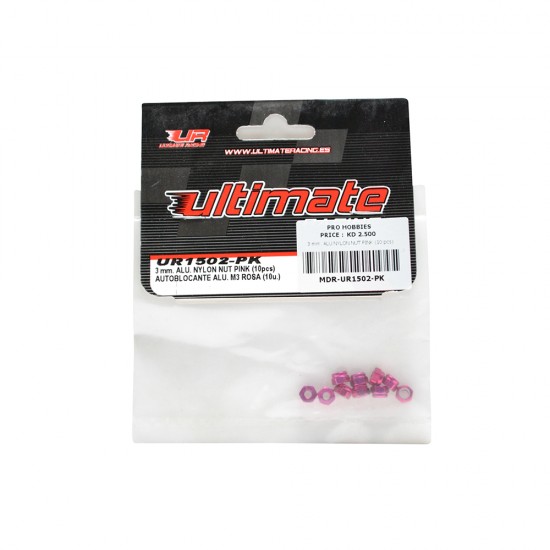 3 mm. ALU.NYLON NUT PINK (10 pcs)