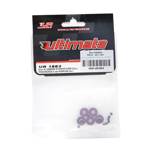 4 mm. ALUMINIUM STOPPER (5u.) PURPLE